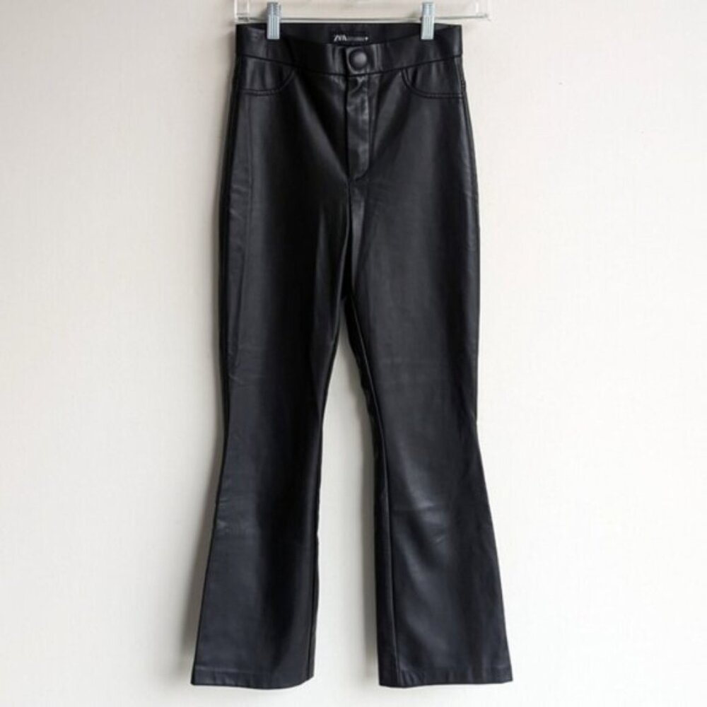 Zara faux leather flared high rise pants